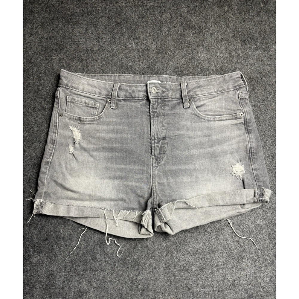 Old Navy‎ O.G. High Rise Denim Shorts Women's Size 14 Gray Distressed